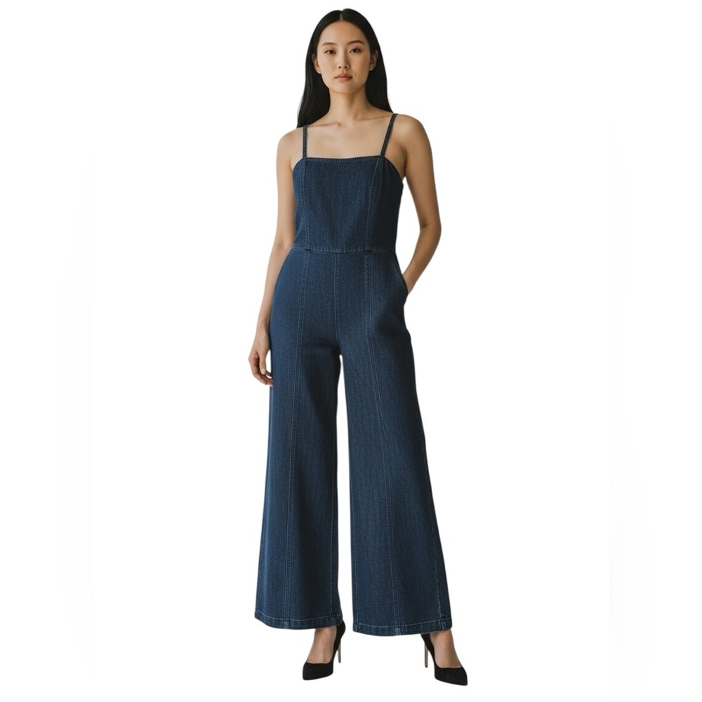 JEANOLOGY COLLECTION denim wide leg spaghetti strap jumpsuit size 10 - NWT!